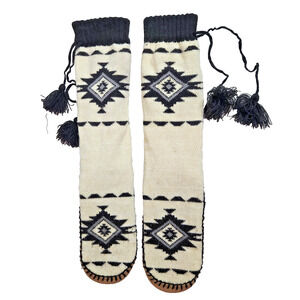 Thick Fleece Calf High Slipper Socks Booties Southwest Navajo Design Size 6